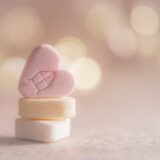 three beige yellow and pink heart marshmallows